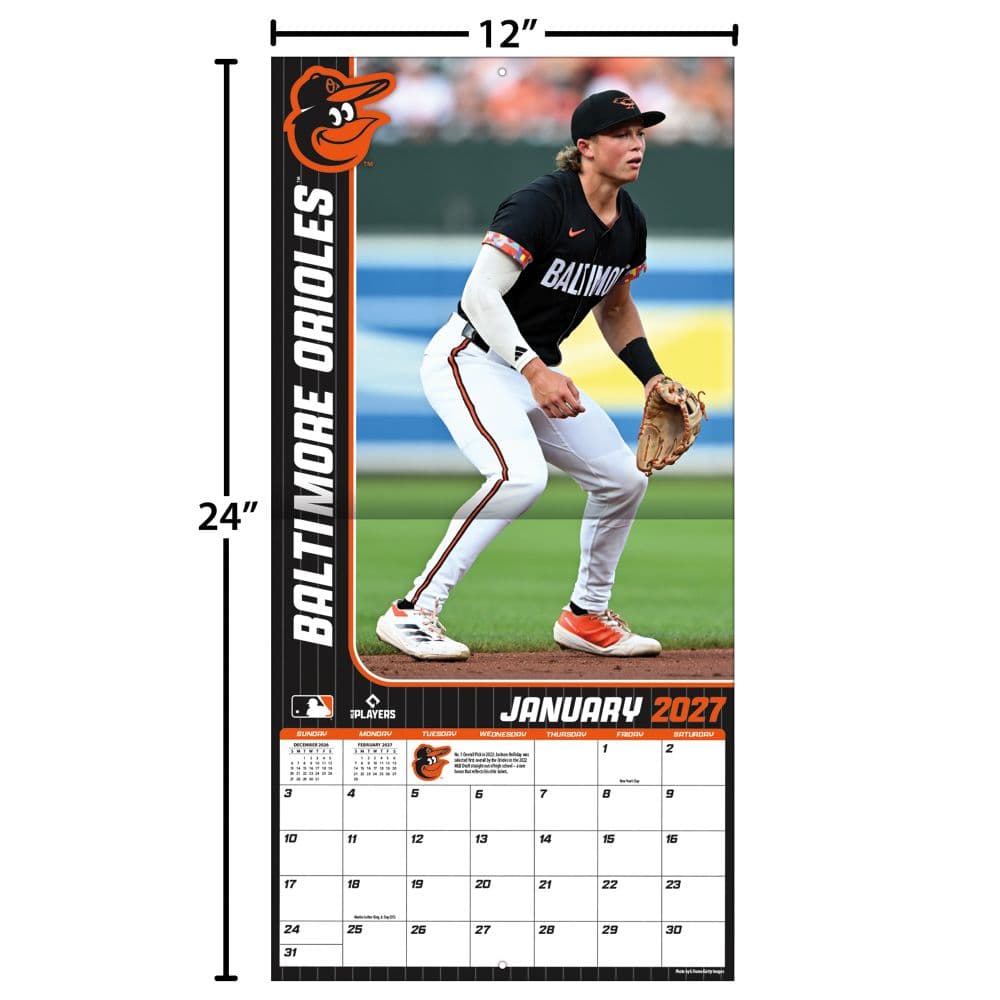 MLB Baltimore Orioles Jackson Holliday 2027 Wall Calendar Fourth Alternate Image