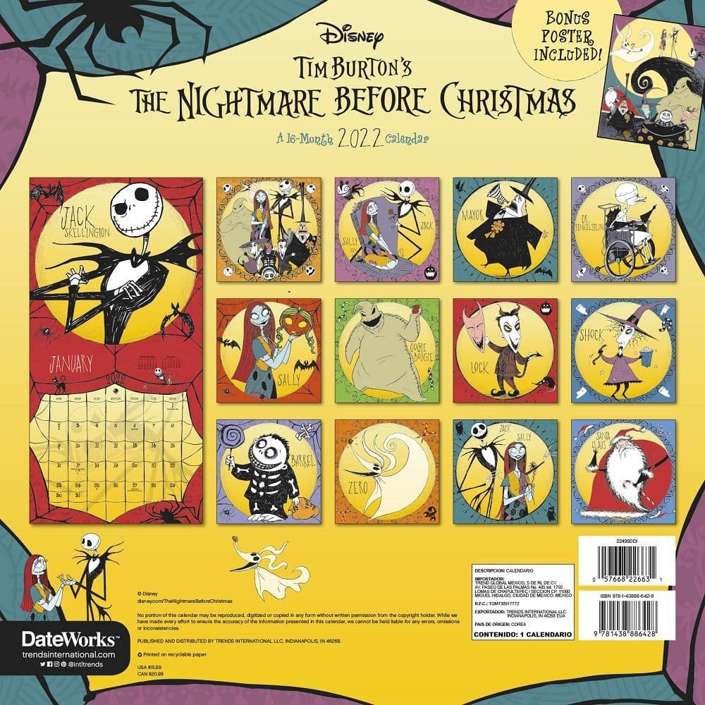 Nightmare Before Christmas Exclusive 2022 Wall Calendar with Collectors ...