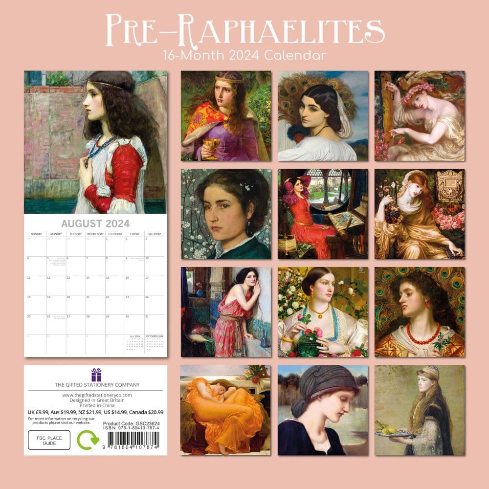 Pre-Raphaelites 2024 Wall Calendar back cover