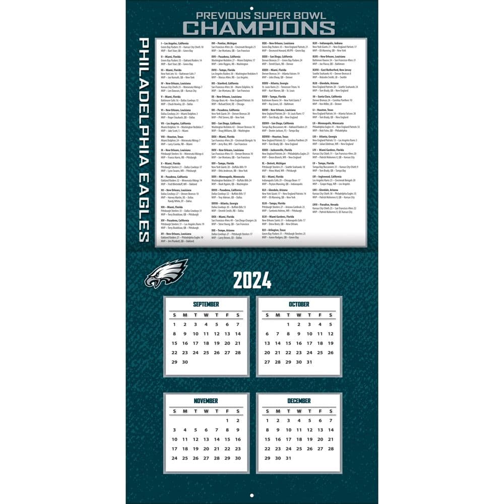 NFL Philadelphia Eagles 2025 Wall Calendar bonus grids