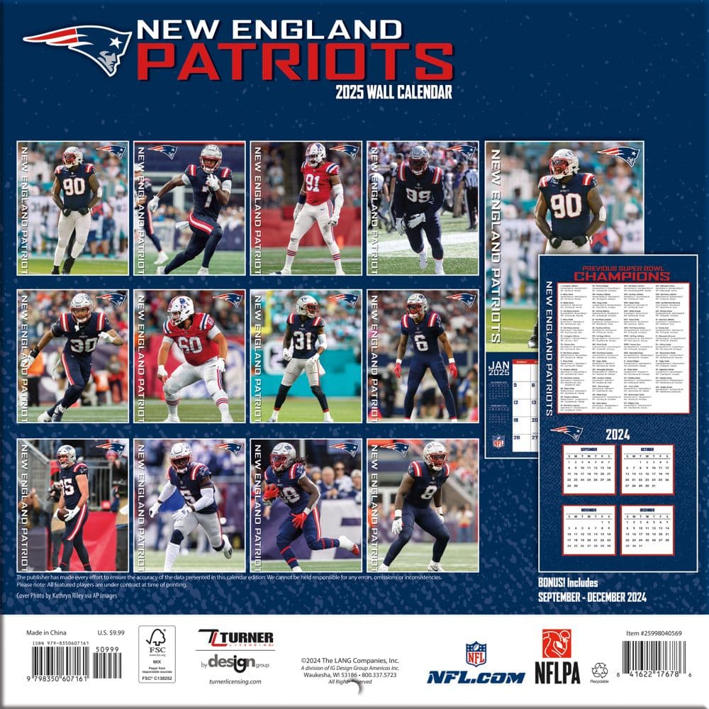 NFL New England Patriots 2025 Mini Wall Calendar Sixth Alternate Image