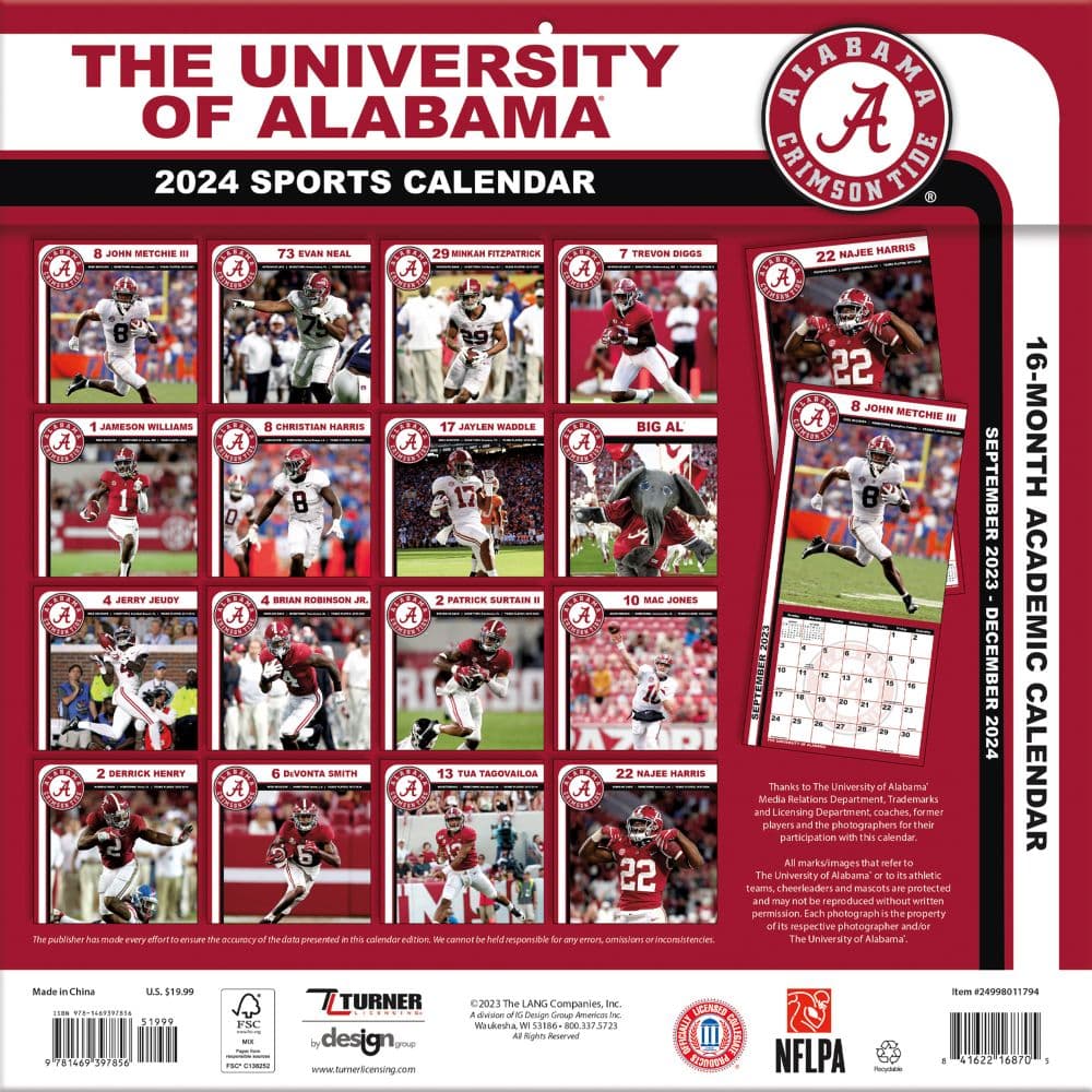 Alabama Crimson Tide 2024 Wall Calendar - Calendars.com