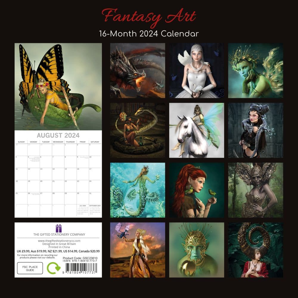 Fantasy Art 2024 Wall Calendar back cover