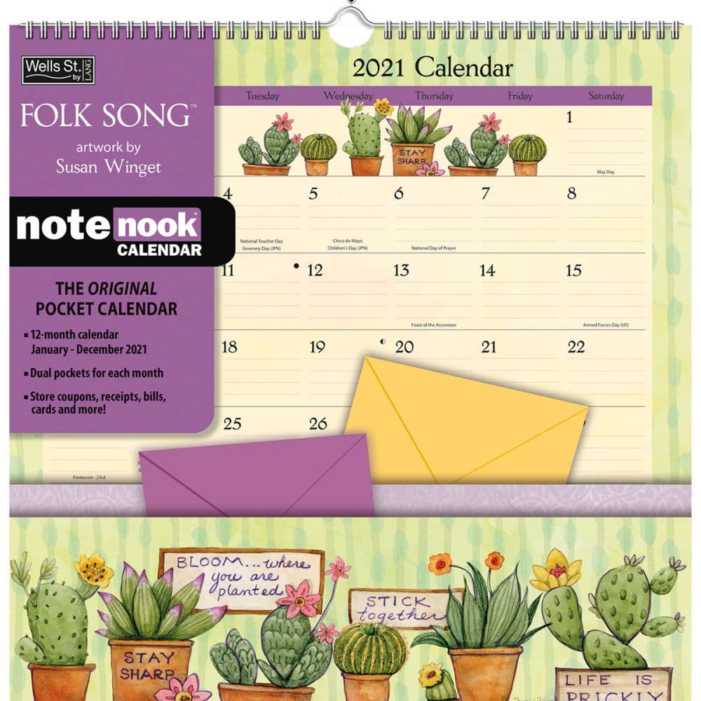 Folk Song Note Nook Pocket Wall Calendar by Susan Winget
