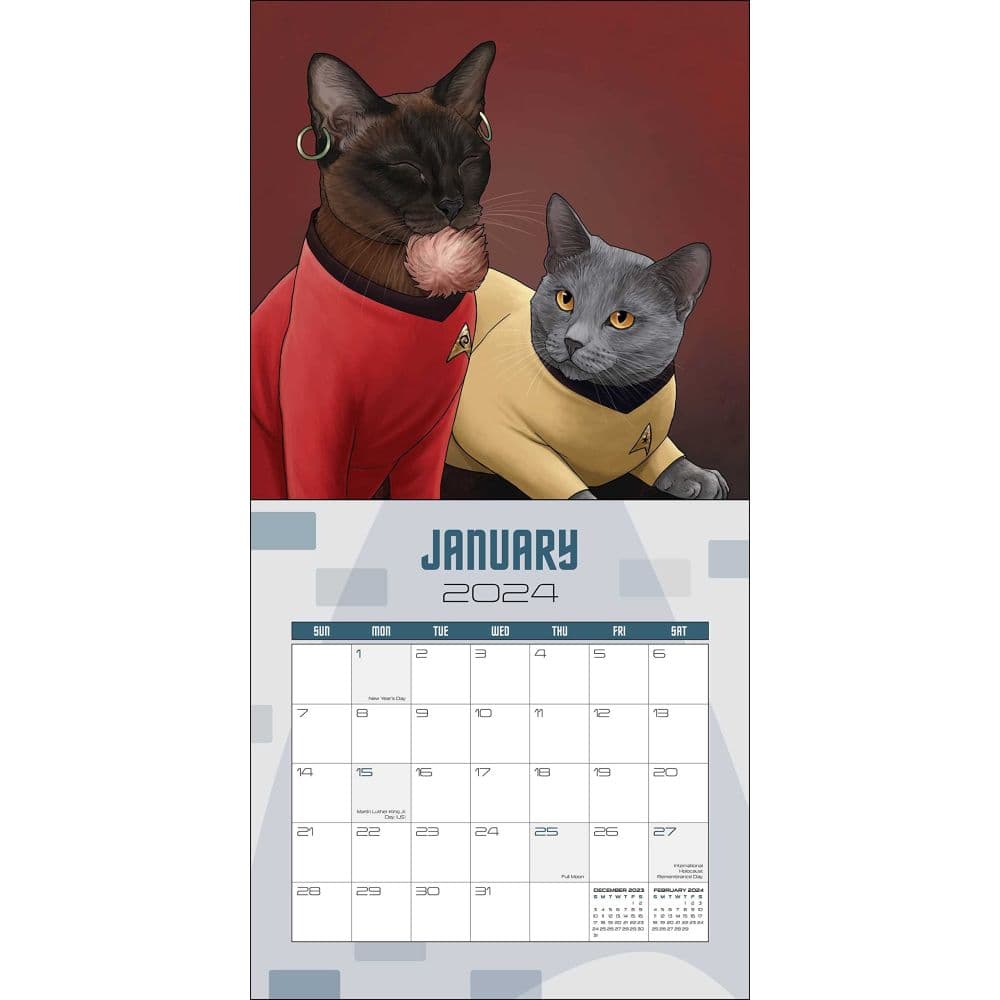Star Trek Cats 2024 Wall Calendar January
