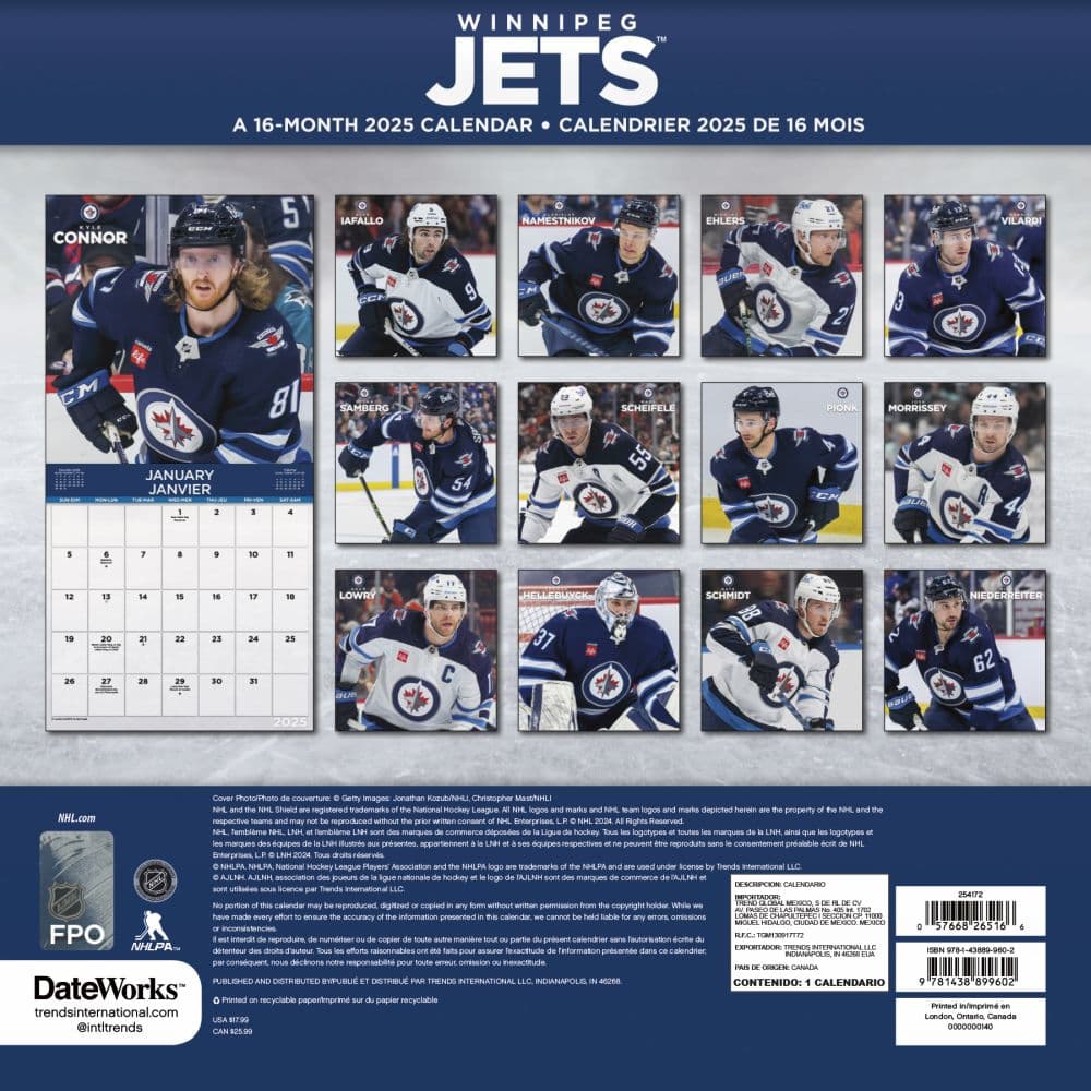 NHL Winnipeg Jets 2025 Wall Calendar Third Alternate Image width=&quot;1000&quot; height=&quot;1000&quot;