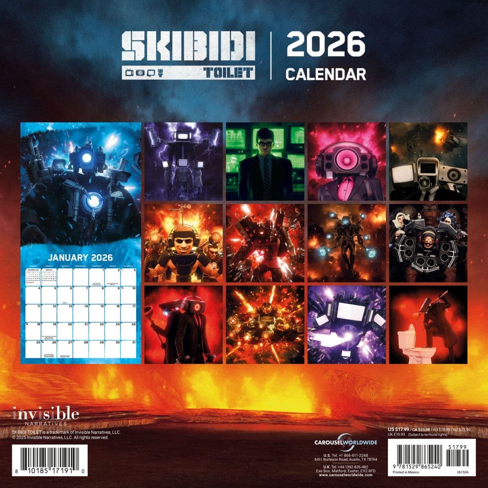 Skibidi Toilet 2026 Wall Calendar First Alternate Image