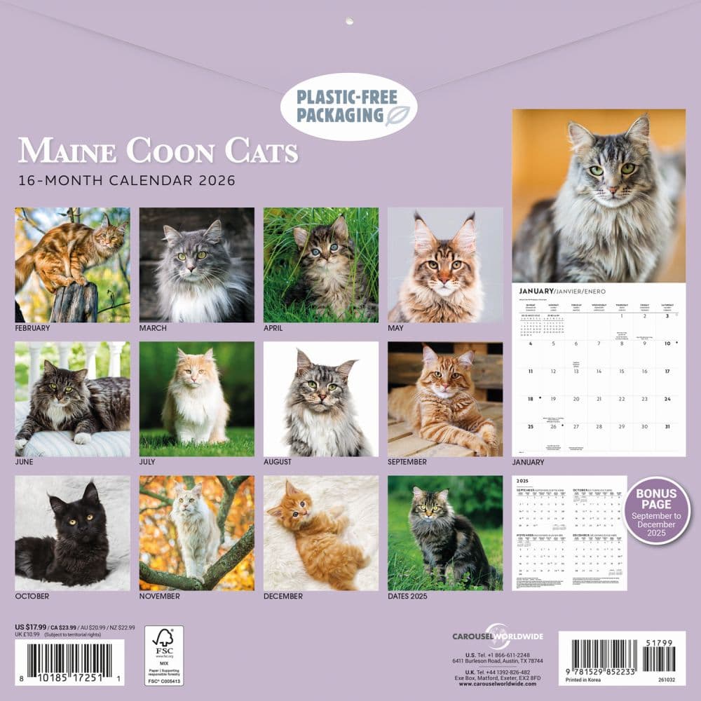Maine Coon Cats 2026 Wall Calendar First Alternate Image
