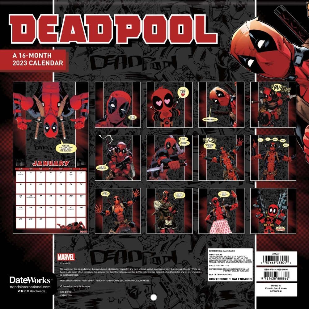 Deadpool 2023 Wall Calendar - Calendars.com