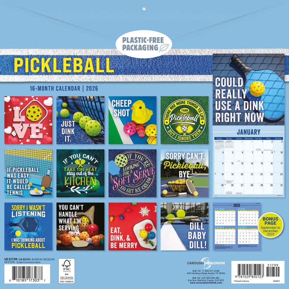 Pickleball 2026 Wall Calendar First Alternate Image