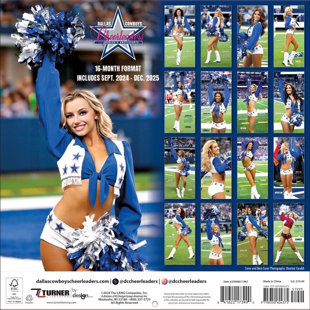 NFL Dallas Cowboys Cheerleaders 16 Month 2025 Wall Calendar Alt1