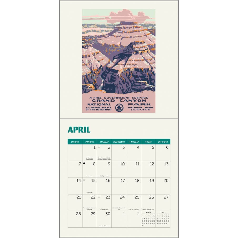 Natl Parks Poster Art WPA 2024 Mini Wall Calendar