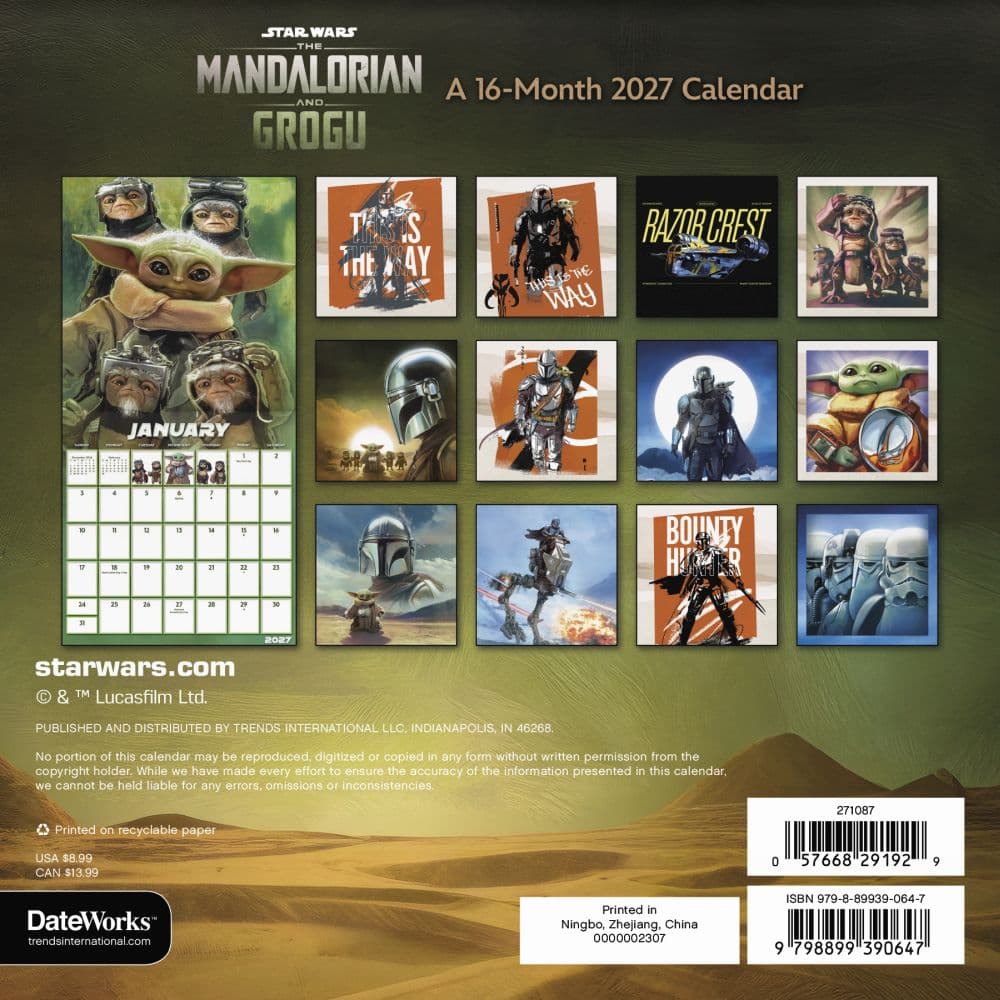 Star Wars Mandalorian Grogu 2027 Mini Wall Calendar First Alternate Image