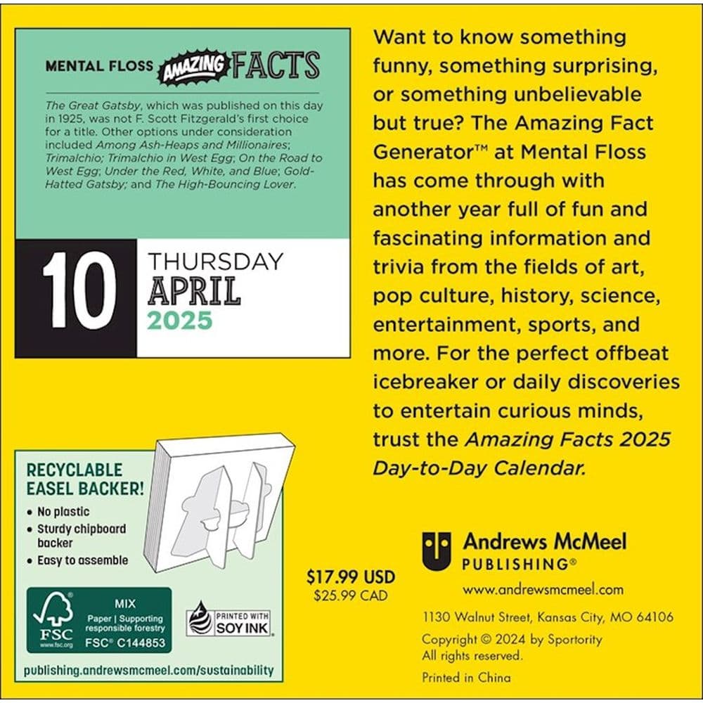 Mental Floss Amazing Facts 2025 Desk Calendar