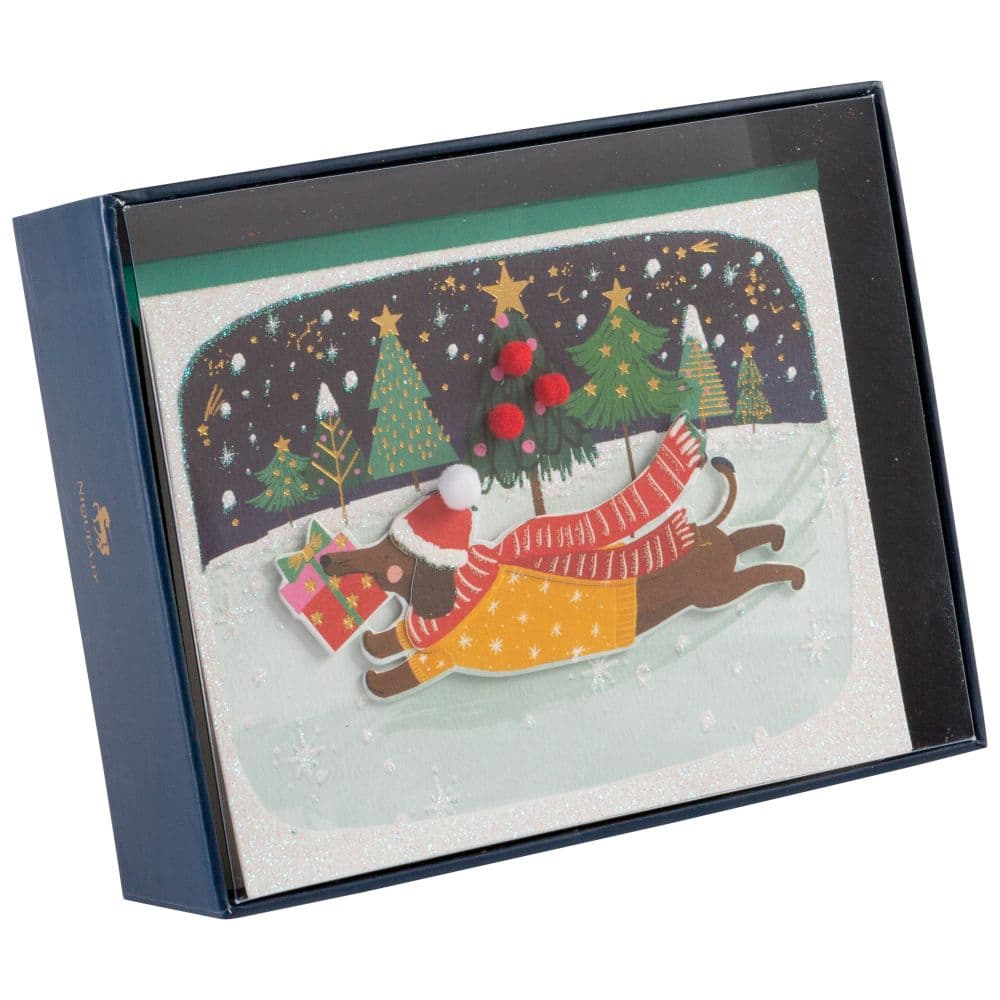 Running Dog with Gift 10 Count Boxed Christmas Cards Fifth Alternate Image width=&quot;1000&quot; height=&quot;1000&quot;