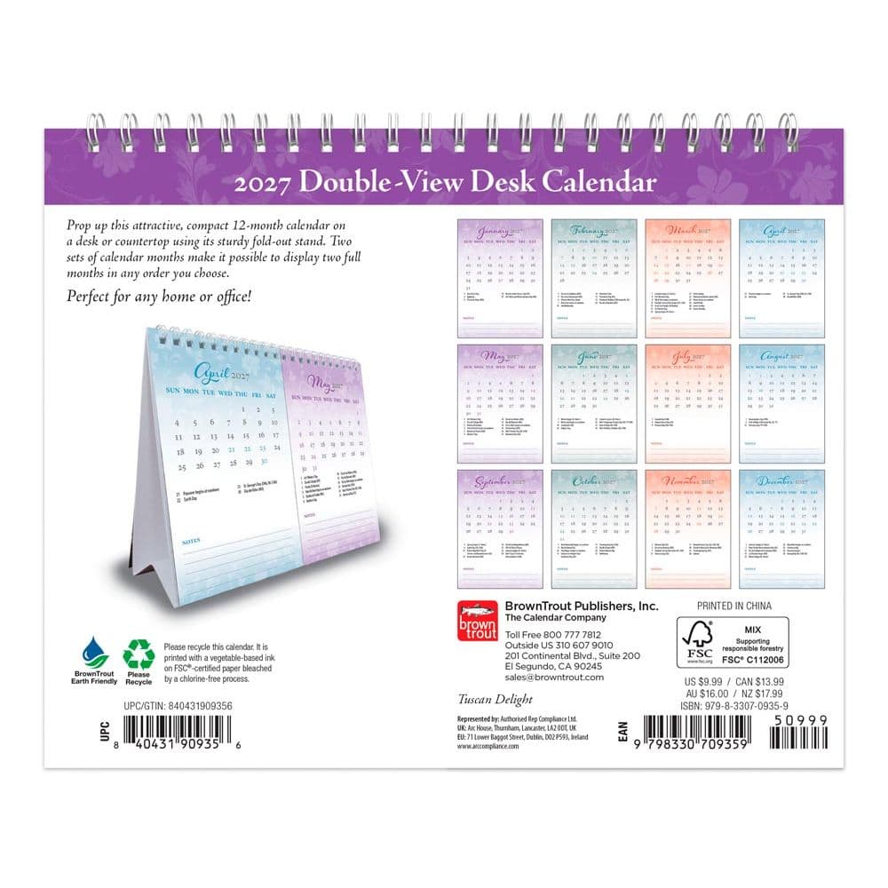 Patterned 2027 Double View Easel Desk Calendar First Alternate Image