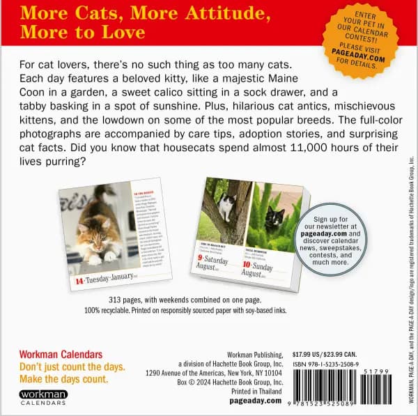 365 Cats 2025 Page-A-Day Desk Calendar Back Cover