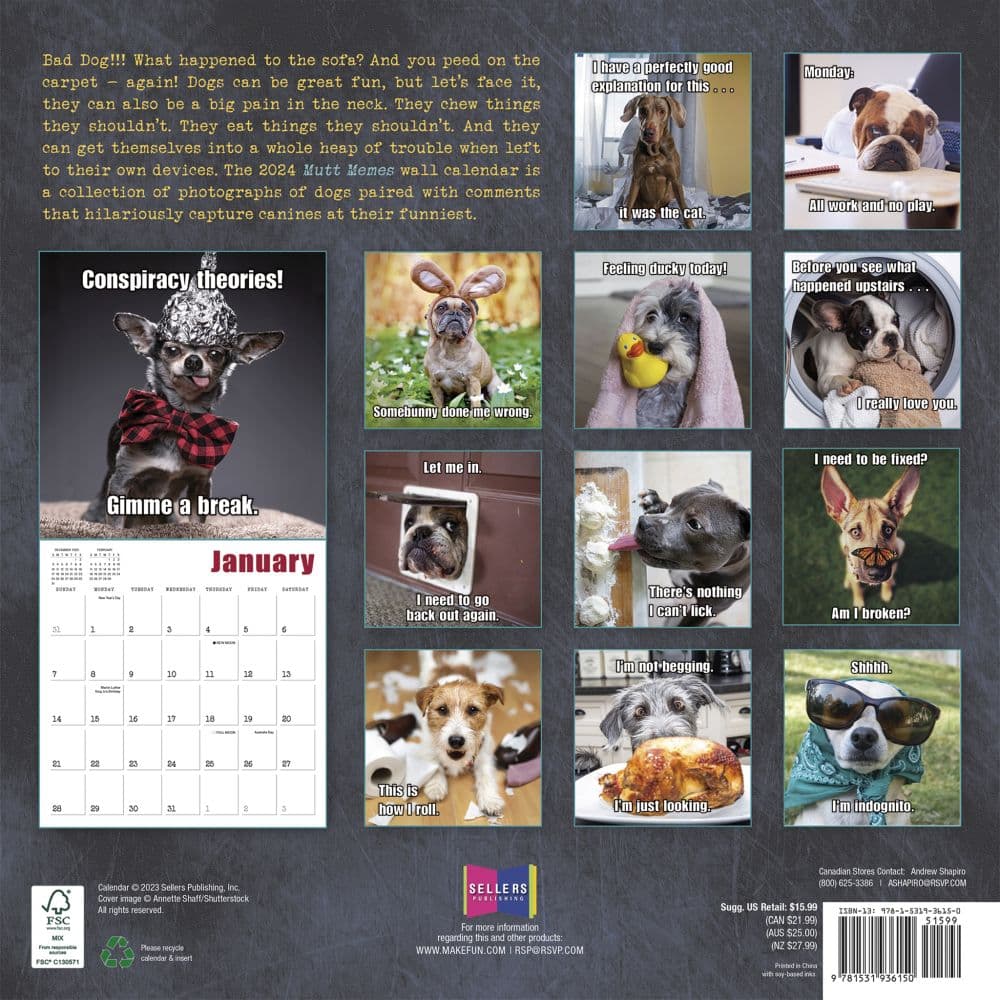 Mutt Memes 2024 Wall Calendar