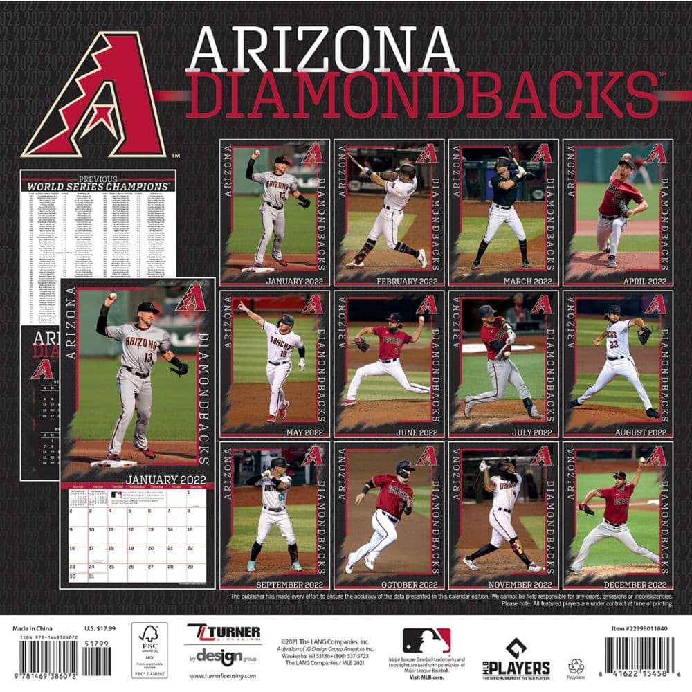 Mlb Arizona Diamondbacks 2022 Wall Calendar Calendars Com