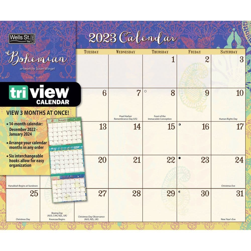 Bohemian Tri-View 2023 Wall Calendar - Calendars.com