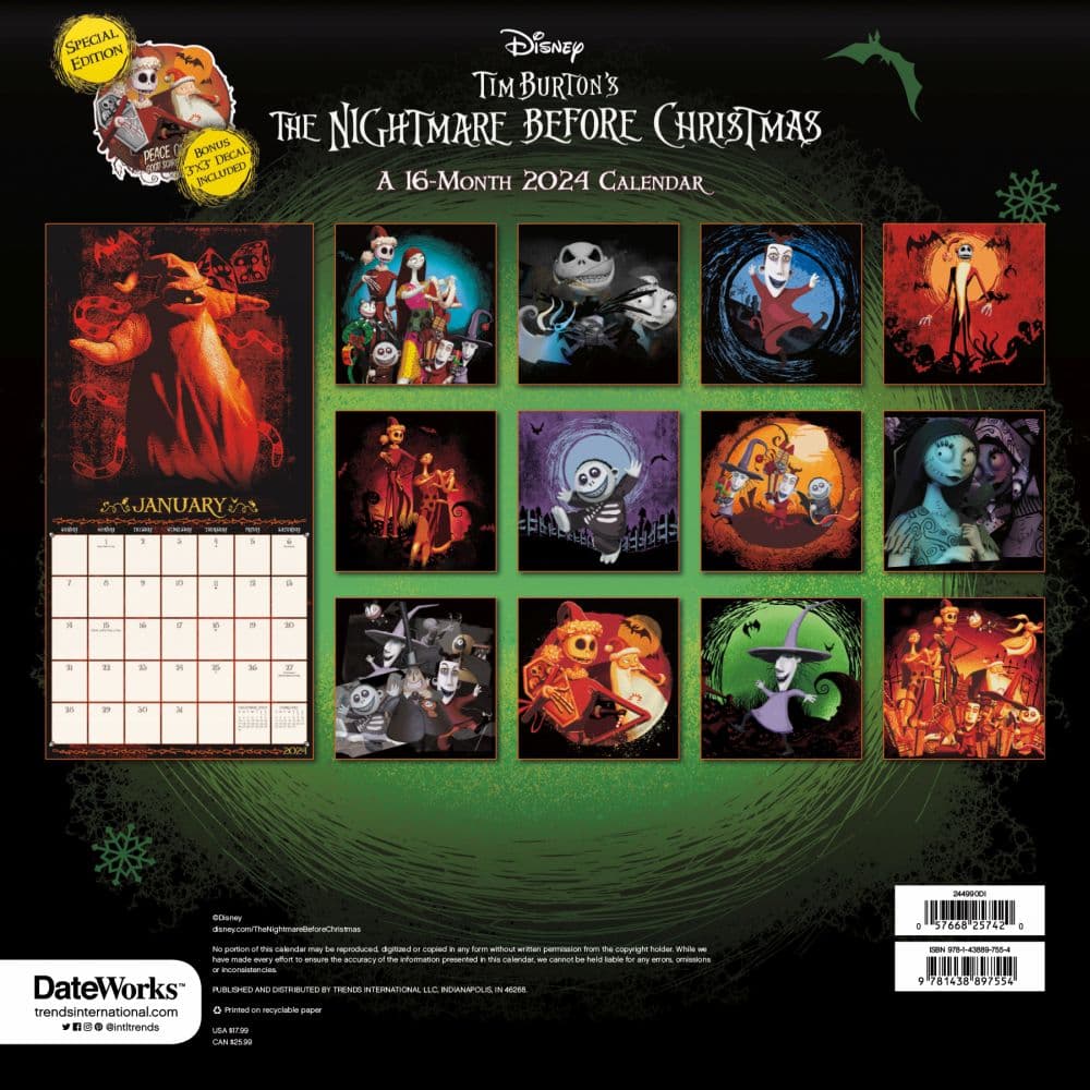 Nightmare Before Christmas Exclusive 2024 Wall Calendar with Print Alt1