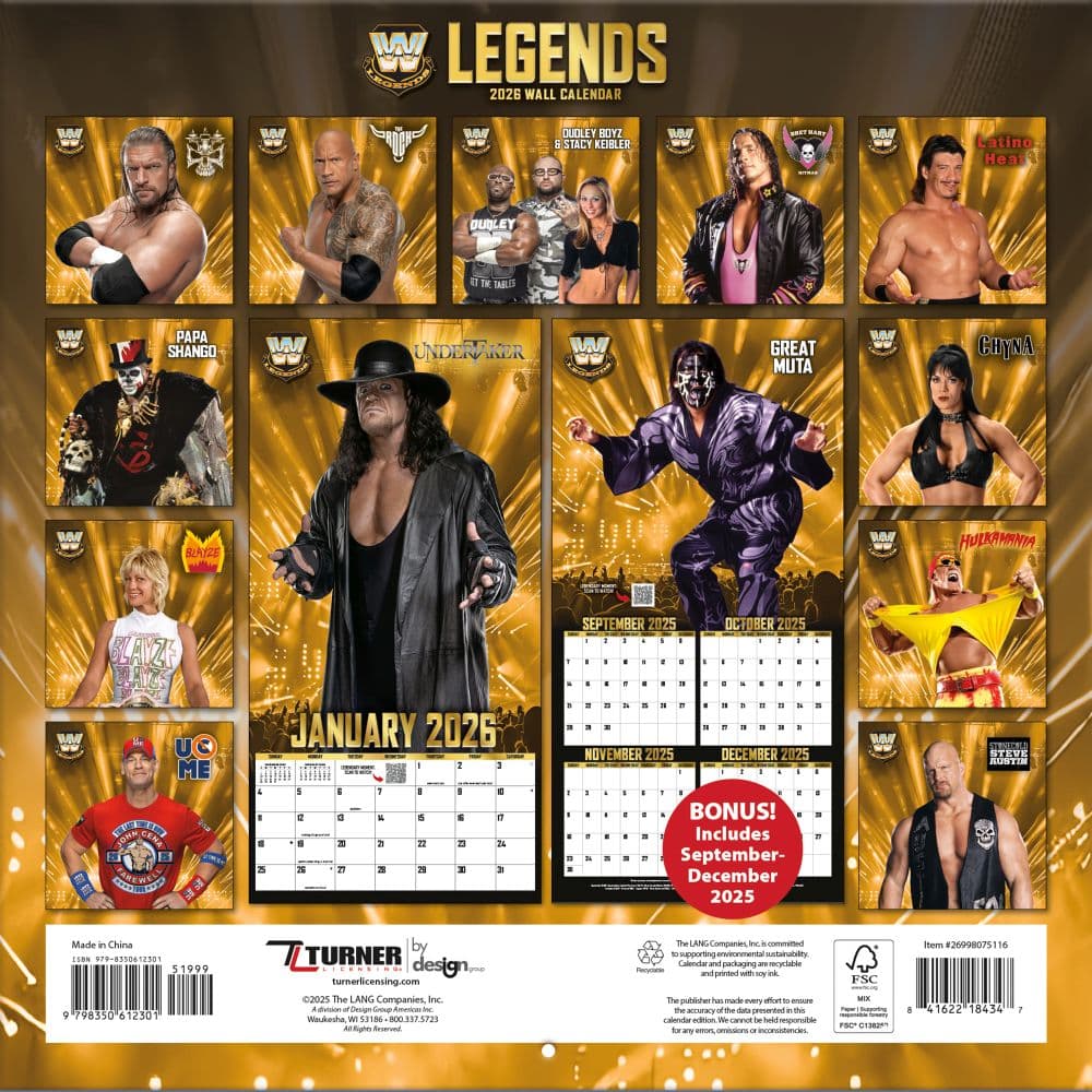 WWE Legends 2026 Wall Calendar First Alternate Image
