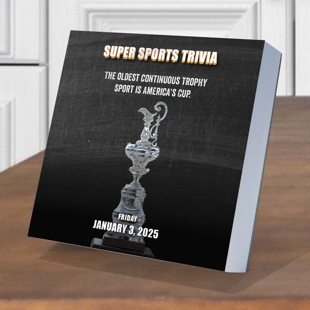 Sports Facts And Trivia 2025 Desk Calendar On A desk