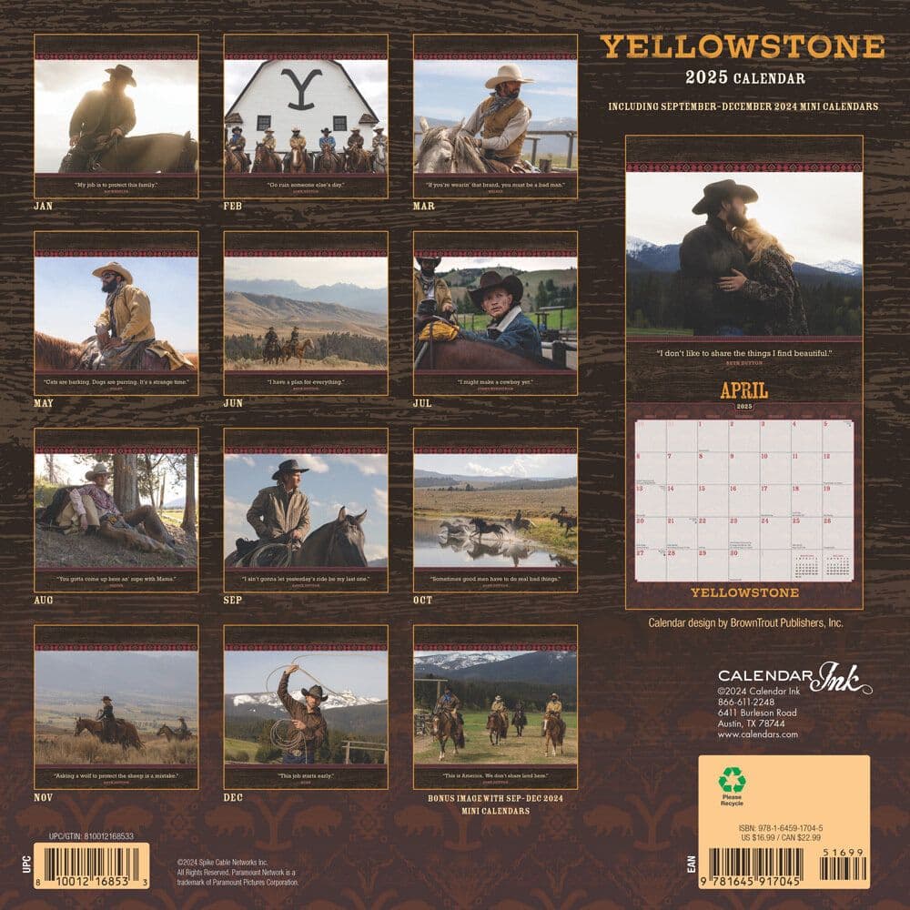 Yellowstone TV 2025 Wall Calendar Alt1