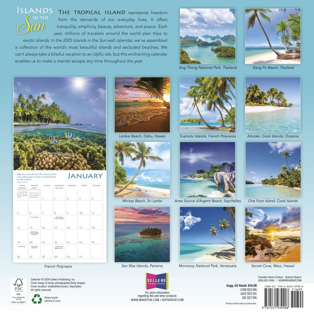 Islands in the Sun 2025 Wall Calendar