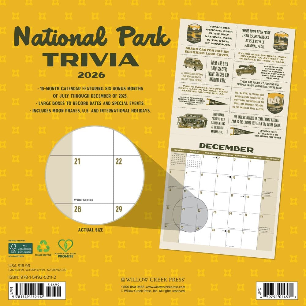 National Park Trivia 2026 Wall Calendar First Alternate Image