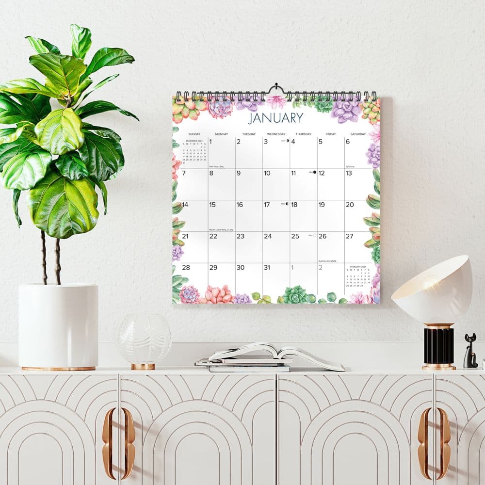 Succulents Spiral Art 2024 Wall Calendar