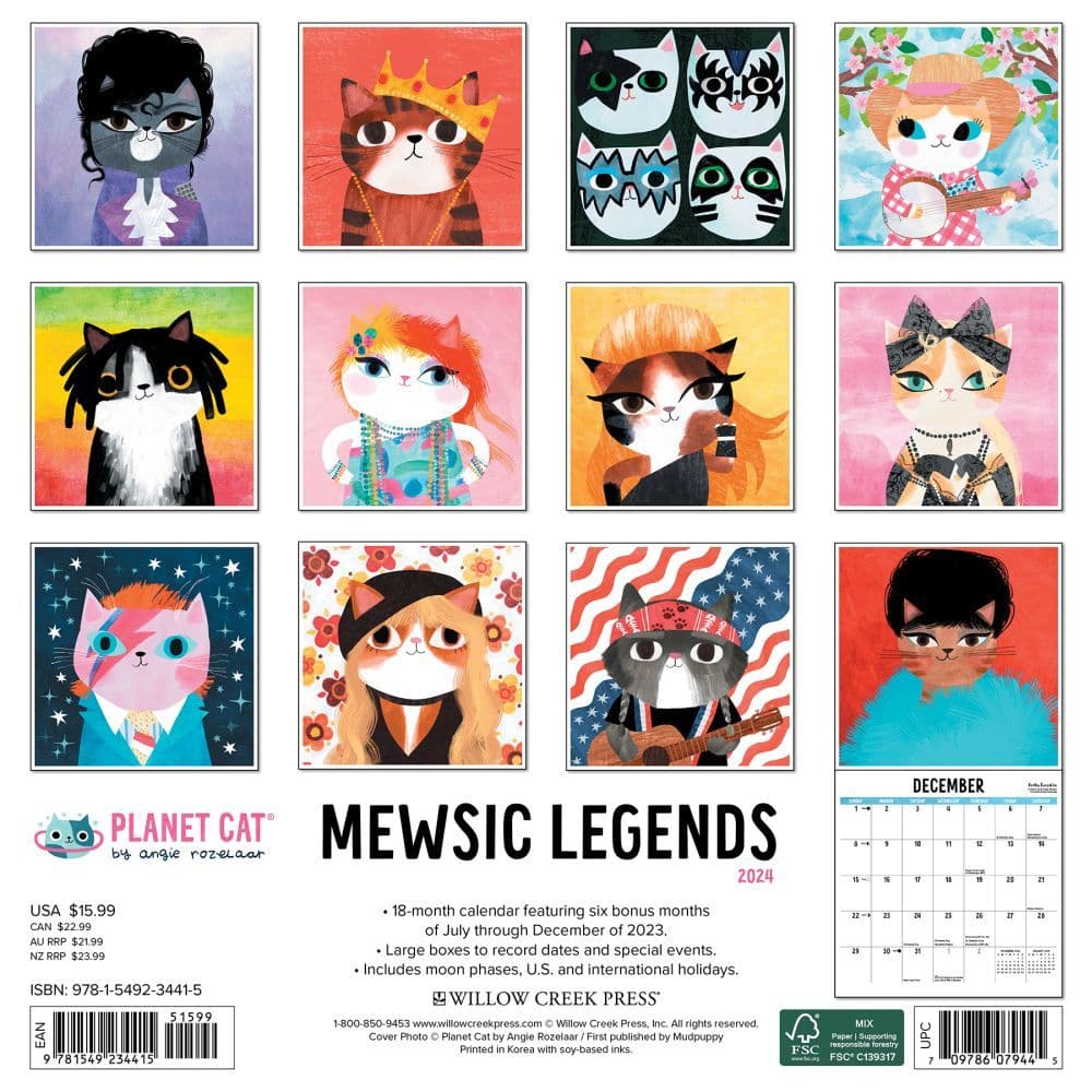 Mewsic Legends 2024 Wall Calendar