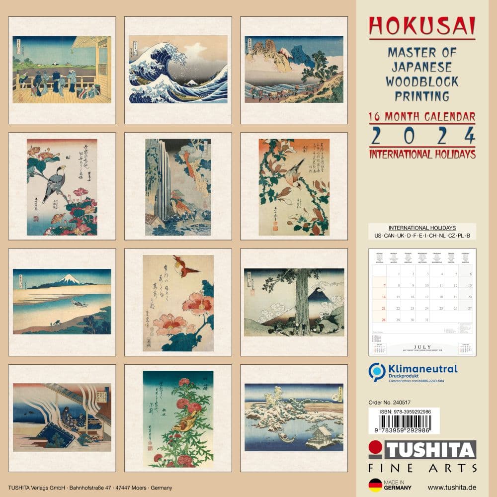 Hokusai Japanese Woodblock 2024 Wall Calendar