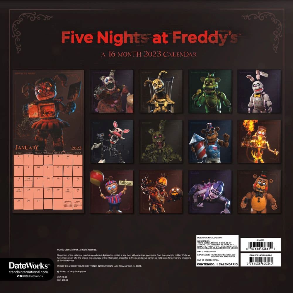 Fnaf 2023 Calendar Printable Calendar 2023