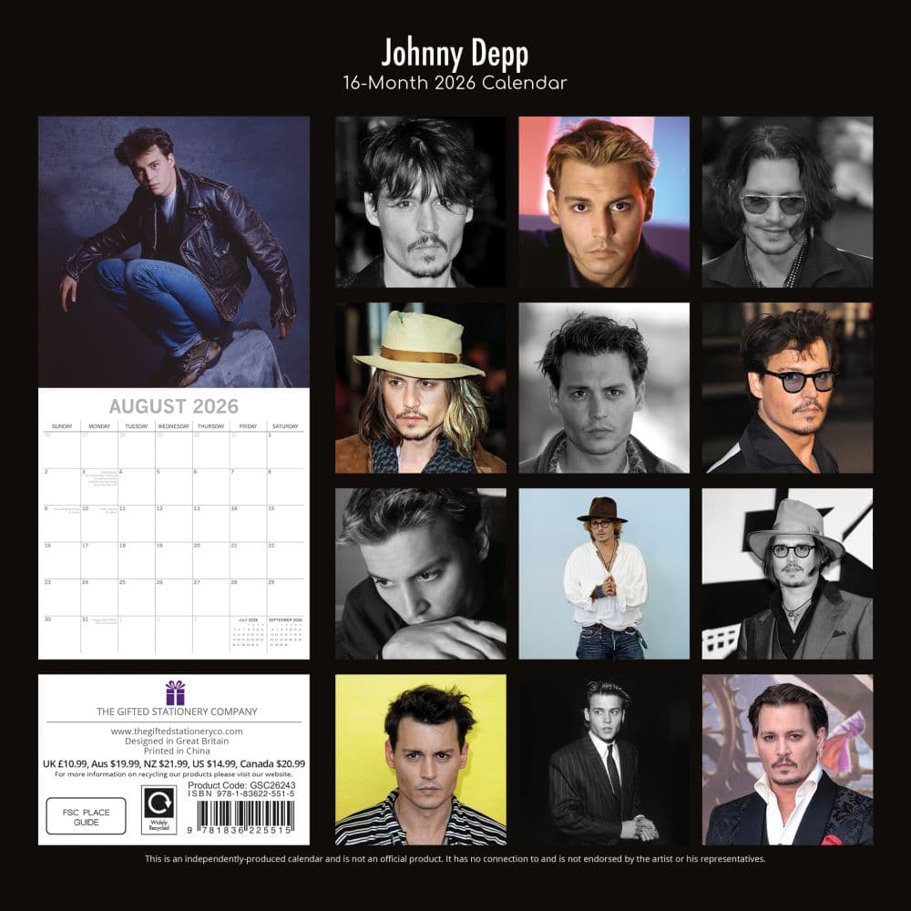 Johnny Depp 2026 Wall Calendar First Alternate Image