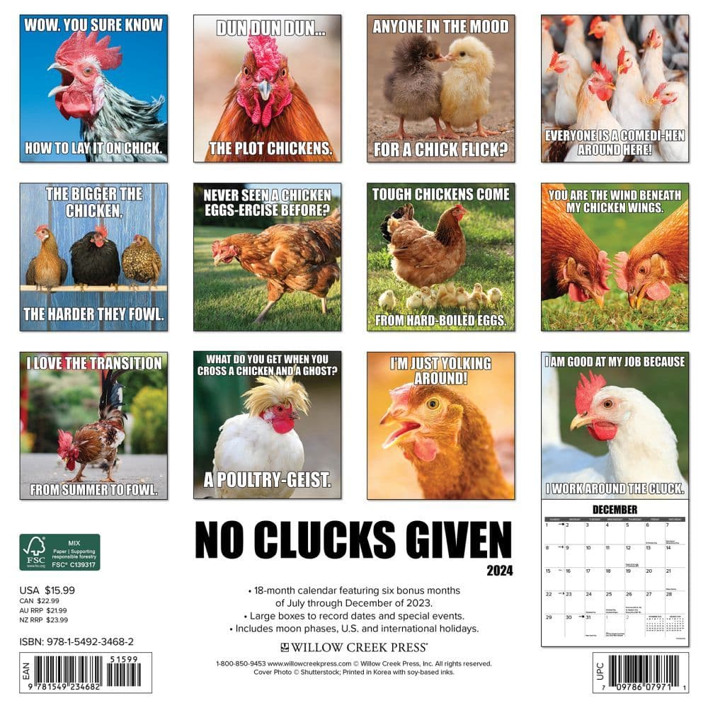 No Clucks Given 2025 Wall Calendar