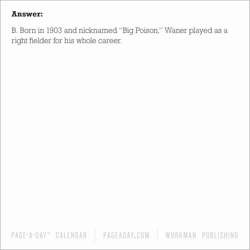 Baseball Trivia 2026 Desk Calendar Third Alternate Image