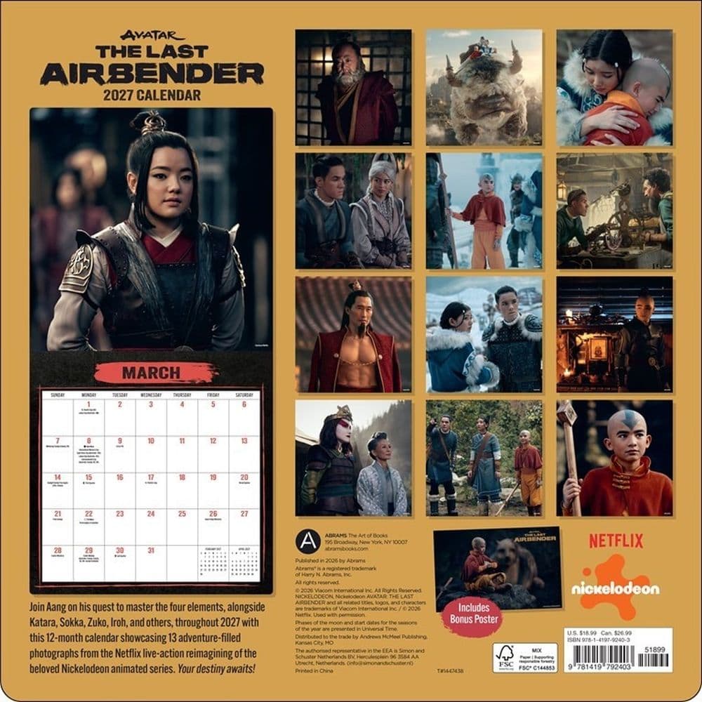 Avatar The Last Airbender Netflix Series 2027 Wall Calendar First Alternate Image