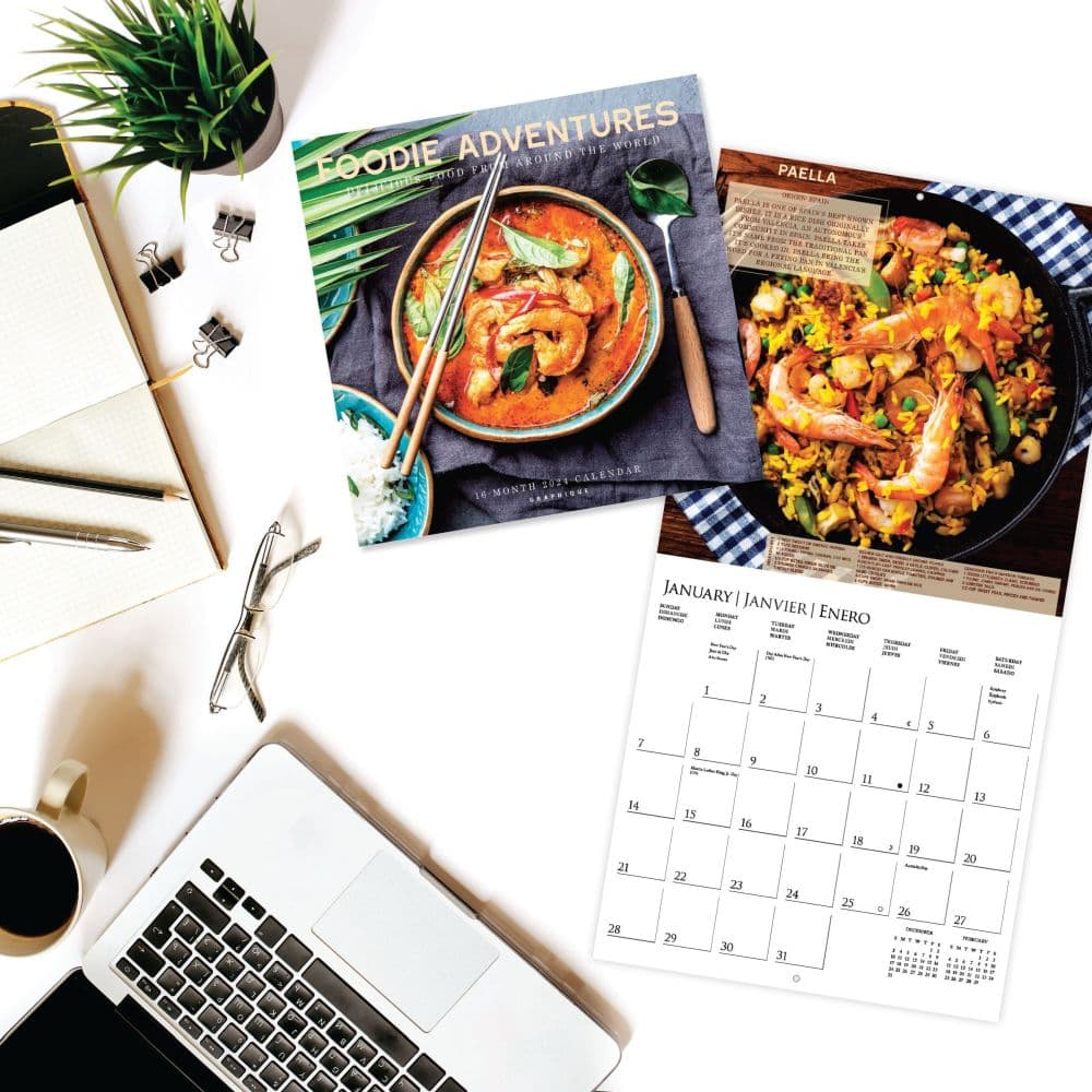 Foodie Adventures 2025 Wall Calendar flat lay