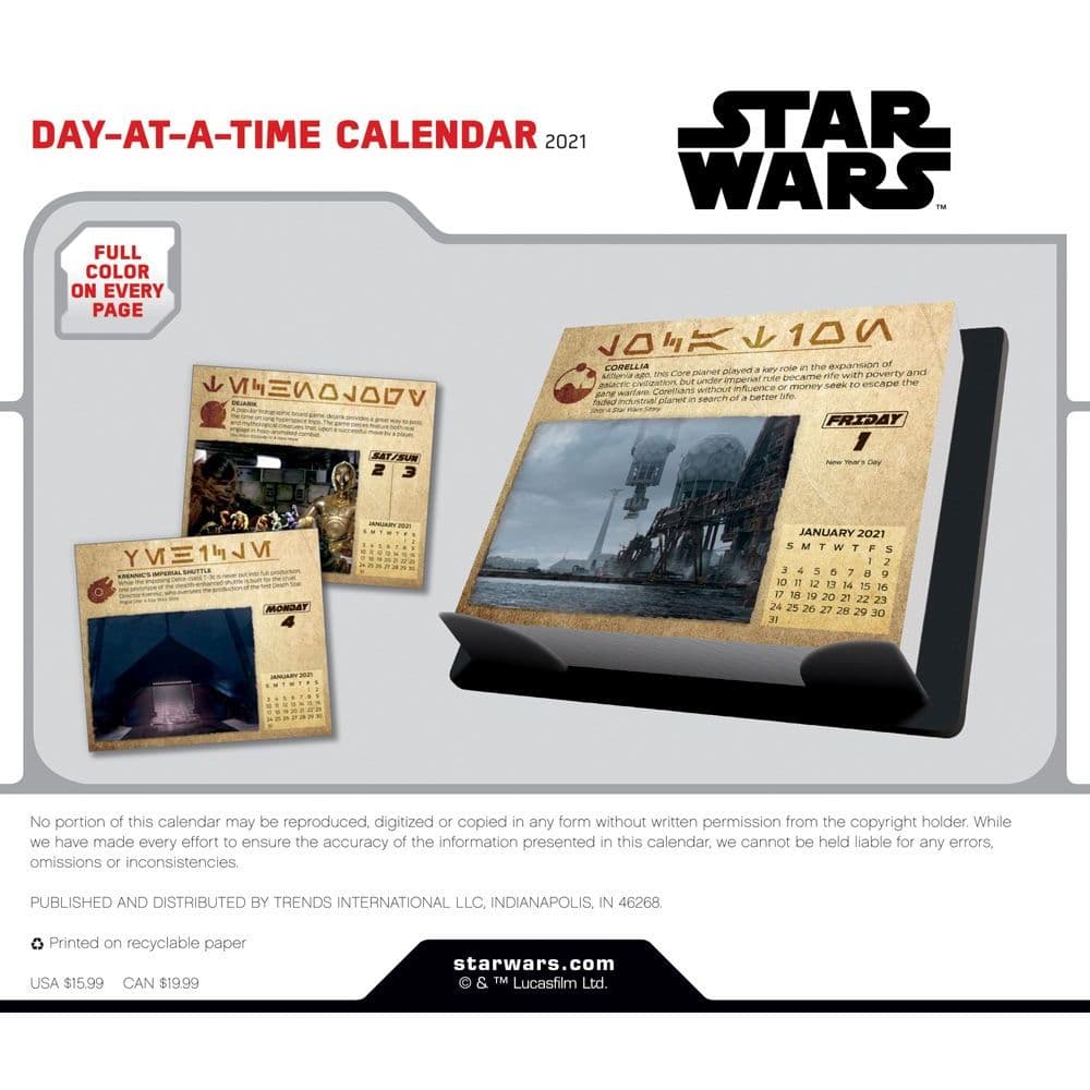 Star Wars Saga 2021 Day At A Time Calendar Calendar Page