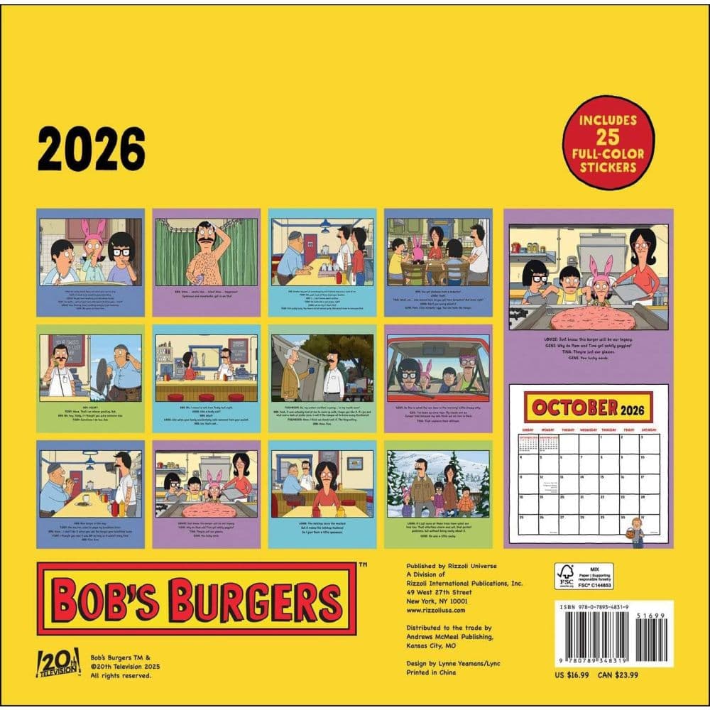Bobs Burgers 2026 Wall Calendar First Alternate Image