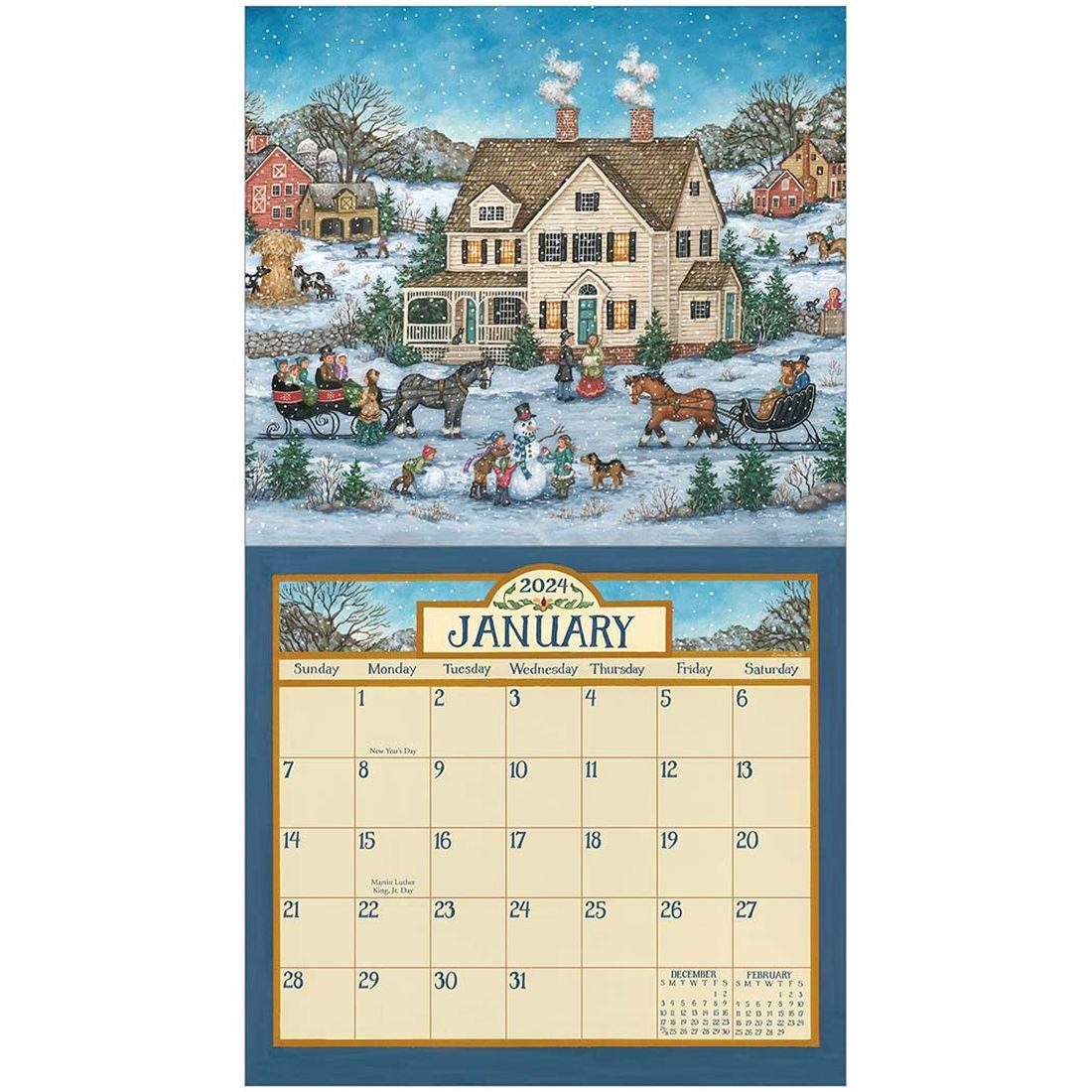 Folk Art White 2024 Wall Calendar