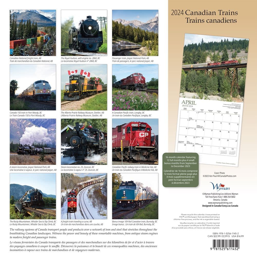 Trains Canadian 2024 Wall Calendar back