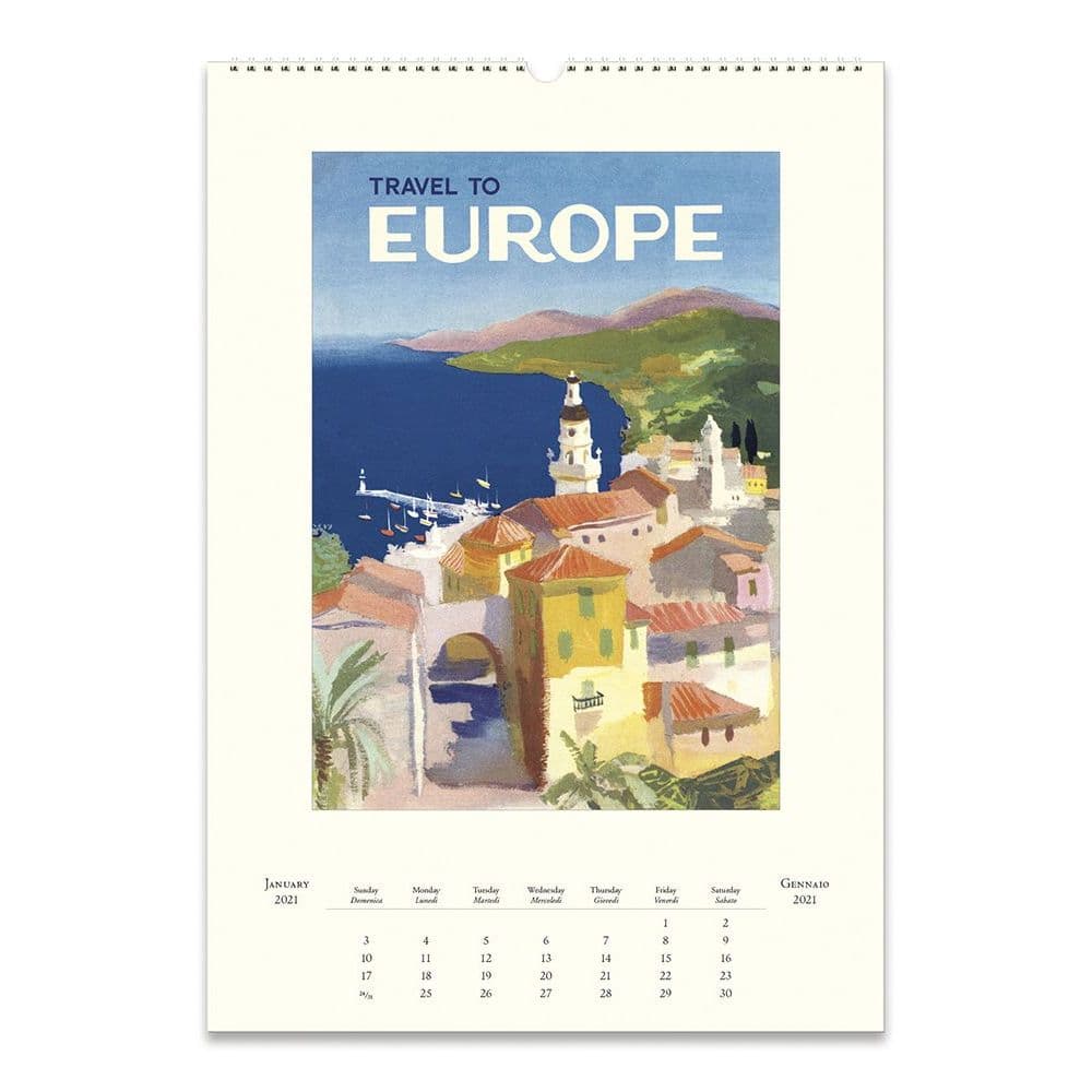 Vintage Travel Art Poster Wall Calendar