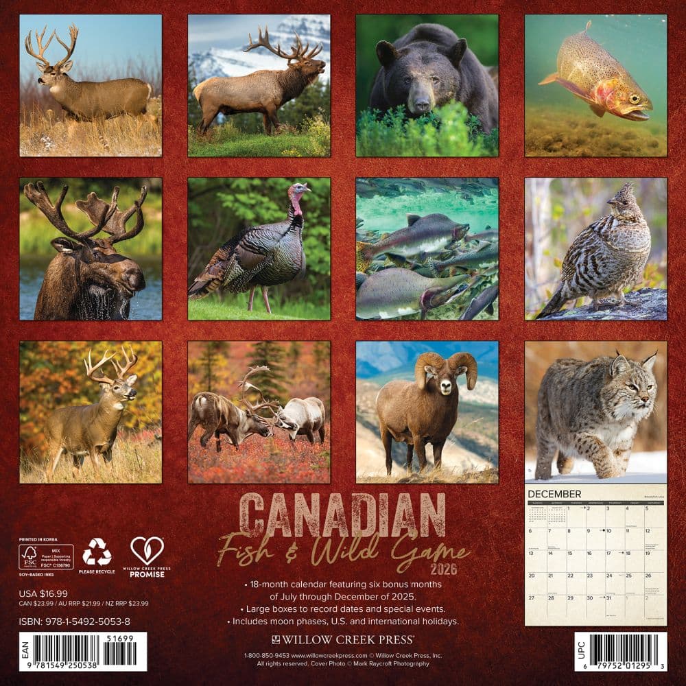 Canadian Fish and Wild Game 2026 Wall Calendar First Alternate Image