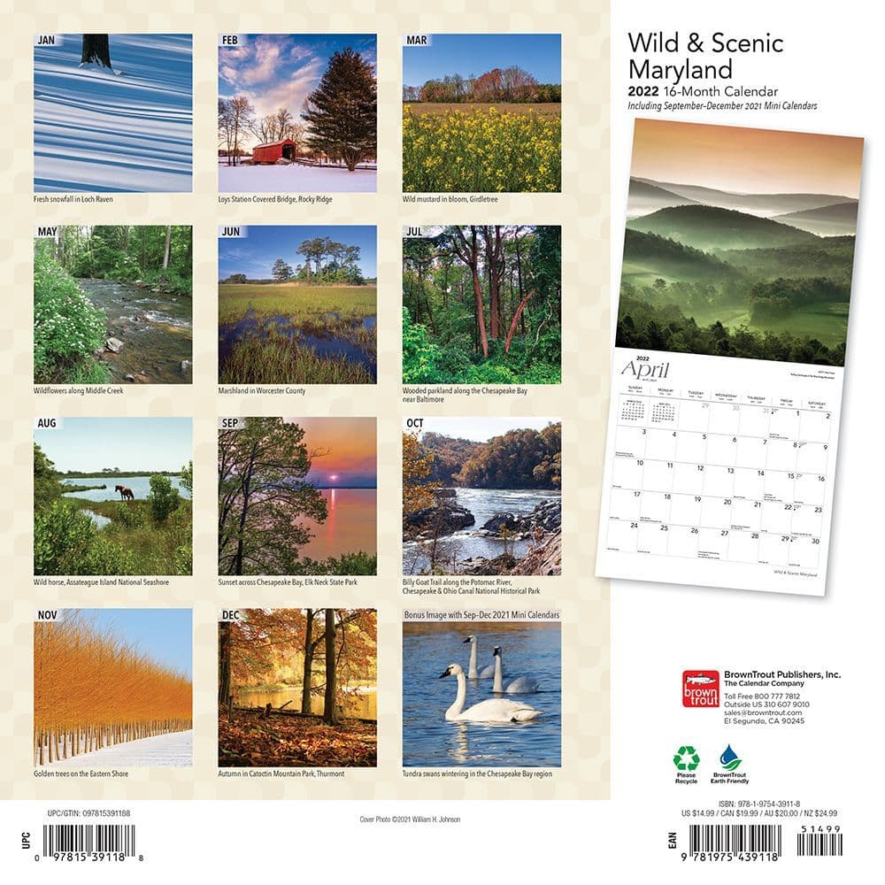 Umd 2022 Calendar.Maryland Wild And Scenic 2022 Wall Calendar Calendars Com