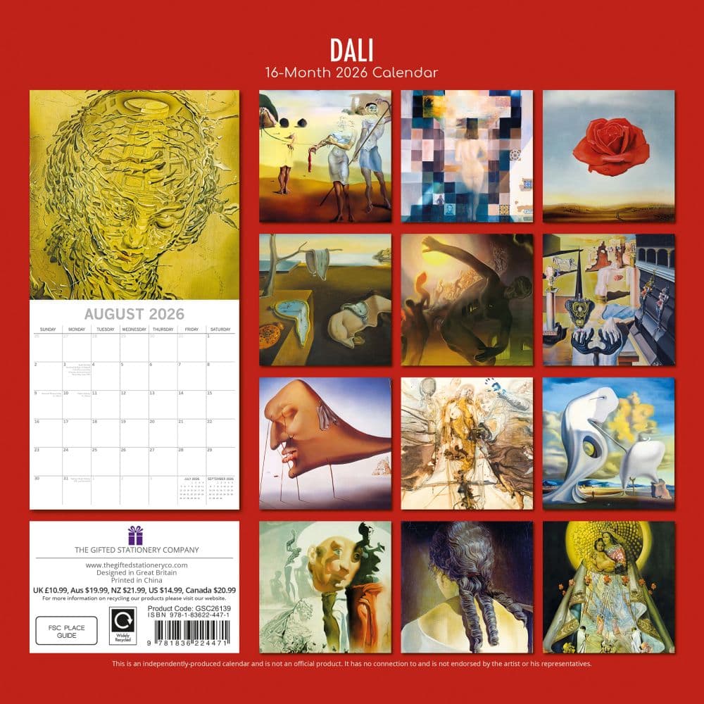 Dali 2026 Wall Calendar, 12'' X 12'', 16-Month Calendar with Stapled Binding