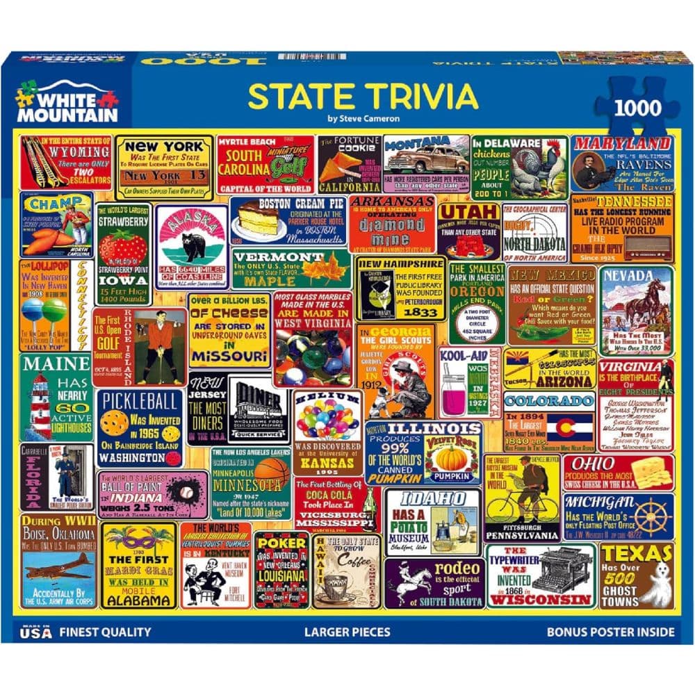 State Trivia 1000 Piece Puzzle by Steve Cameron Main Product Image