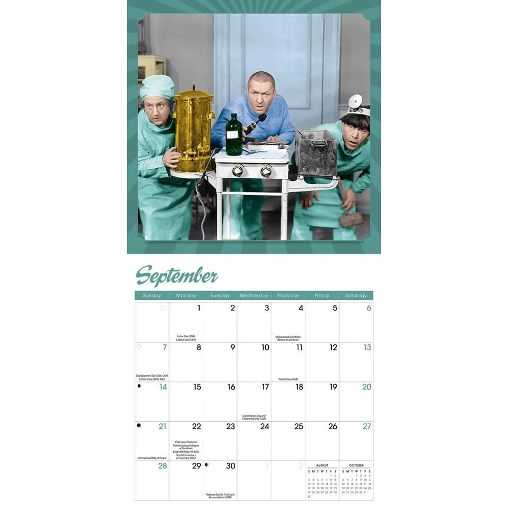 Three Stooges 2025 Mini Wall Calendar Fourth Alternate Image width=&quot;1000&quot; height=&quot;1000&quot;