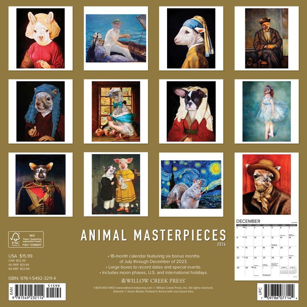 Animal Masterpieces 2024 Wall Calendar
